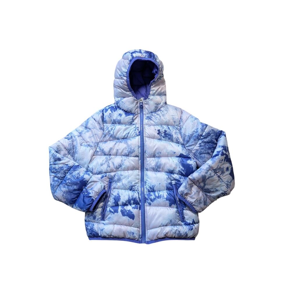 Under Armour Youth Medium purple Tie Dye Hooded Winter Puffer Jacket Coat YMD